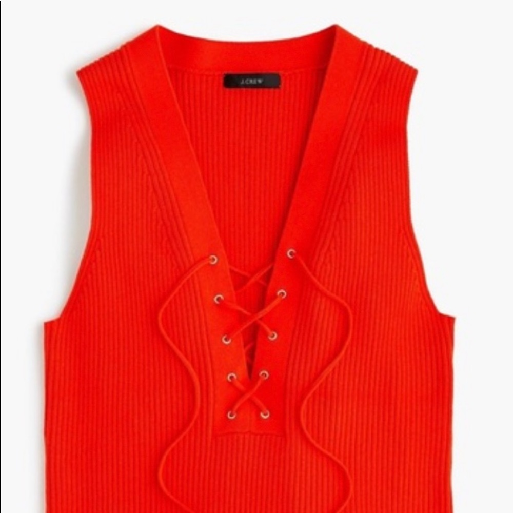 JCrew lace up knit ribbed tank - bright orange
